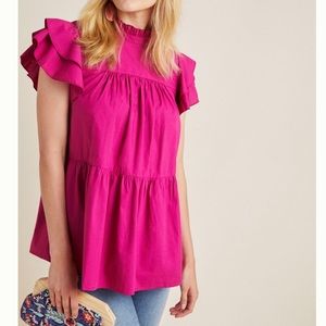 Anthro Maeve Ophelia Babydoll Tier Tunic Pink XXSP Petite